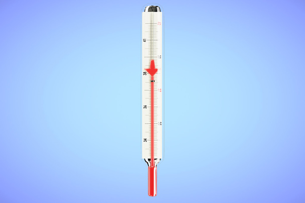 Reduced temperature with red arrow in thermometer - Fotó, kép