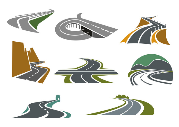 Iconos de carreteras y carreteras para el diseño del transporte
 - Vector, imagen