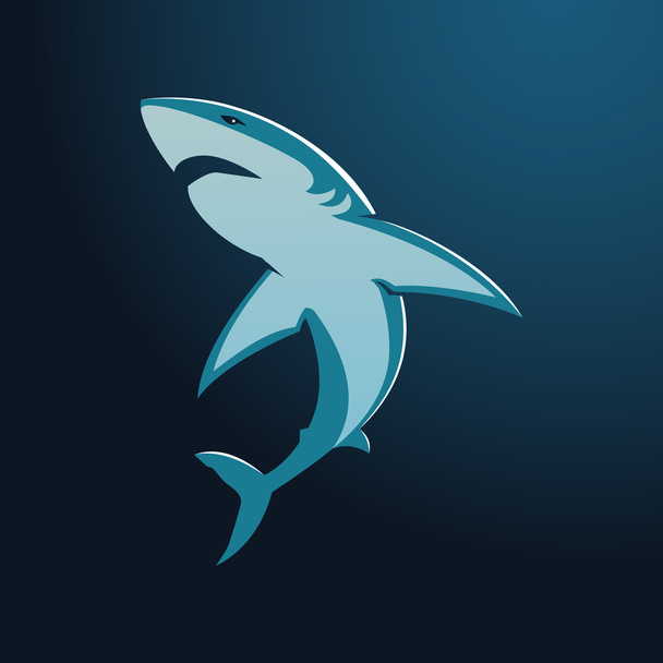 Great white shark sign logo on blue background - Διάνυσμα, εικόνα