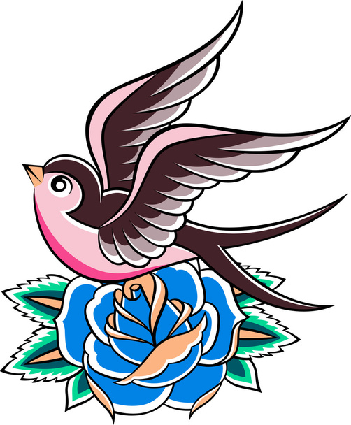 Swallow vintage tattoo - Vector, Image