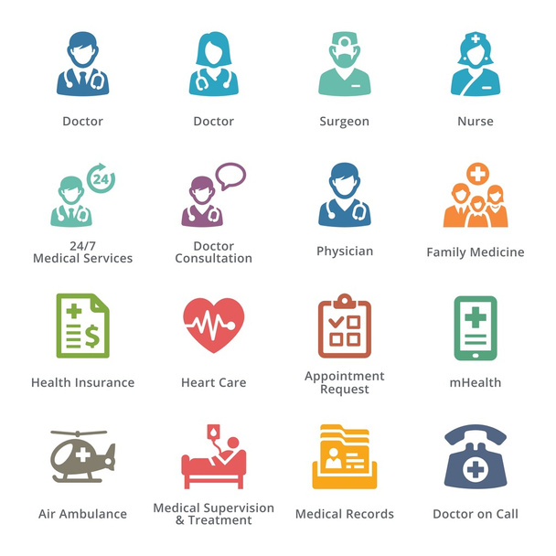 Sağlık Hizmetleri Icons Set 1 - Sympa serisi | Renkli - Vektör, Görsel