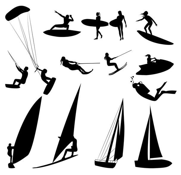 Silhouettes of water sports - Photo, Image