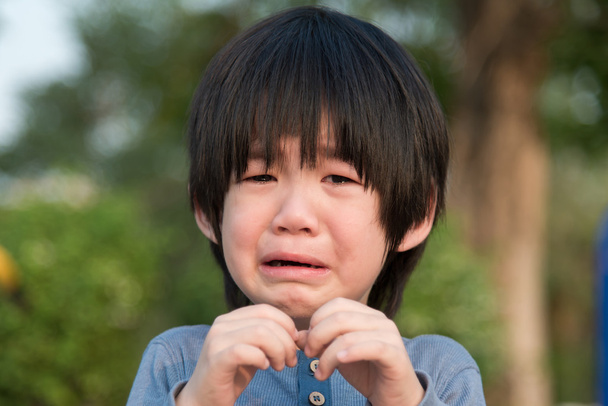 азіатський хлопчик плаче в парку
 - Фото, зображення