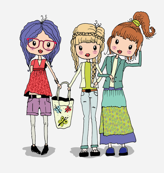 Birlikte alışveriş moda kızlar - Vektör, Görsel