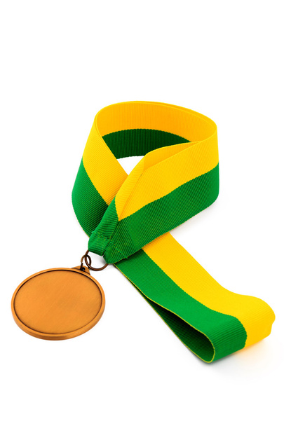 Goldmedaille auf weißem Hintergrund mit leerem Gesicht für Text. - Foto, Bild