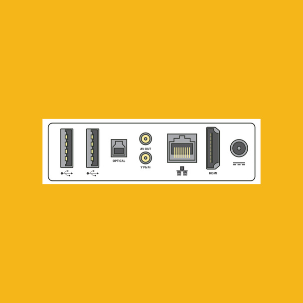 Illustration détaillée des ports et fiches de connexion
. - Vecteur, image