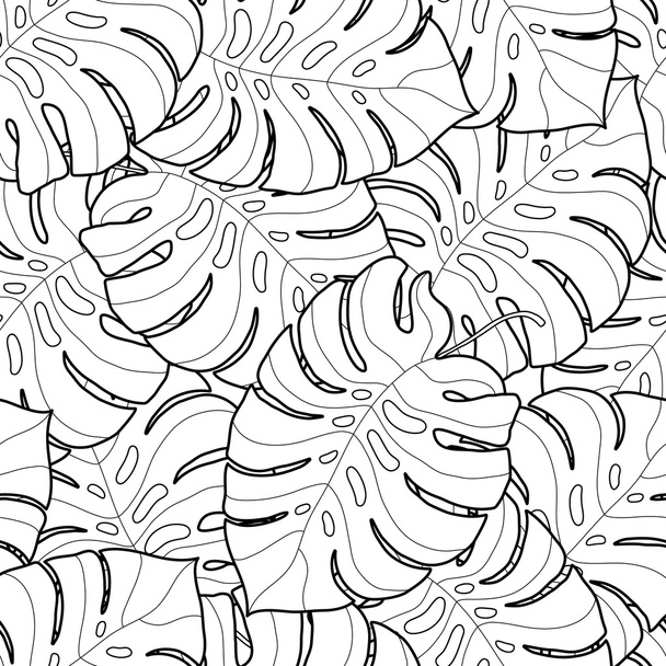 Black and white graphic tropical leaves seamless pattern - Vektor, Bild