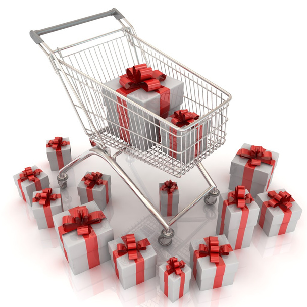 Shopping cart with gifts - Foto, Bild