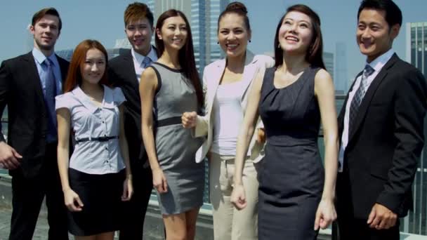 business people celebrating success on office rooftop - Footage, Video