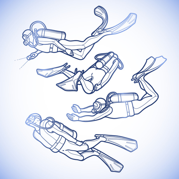 Graphic set of scuba divers - Vektör, Görsel