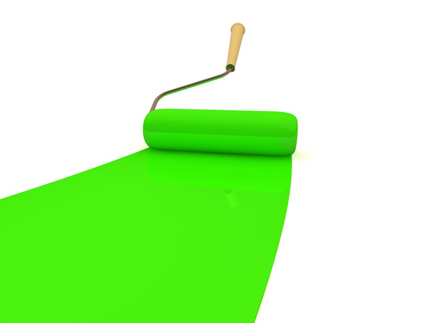 Paint roller and green paint stripe. 3d illustration - Photo, image