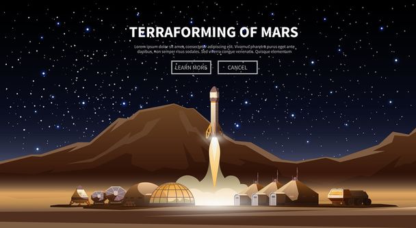 The first colonies. Terraforming of mars. - Vector, Image