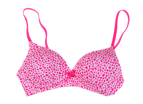 Bra with pink hearts. - 写真・画像