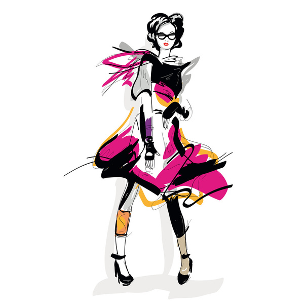 Fashion girl in sketch-style. - Vector, afbeelding