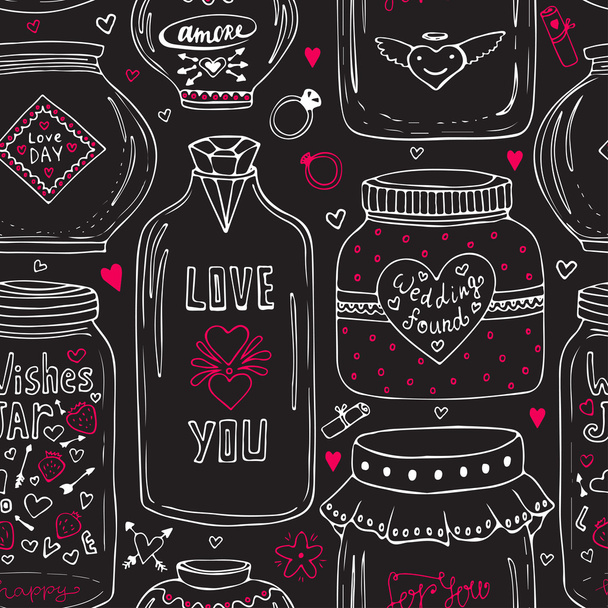 Cute jars of love pattern. - Vektor, Bild