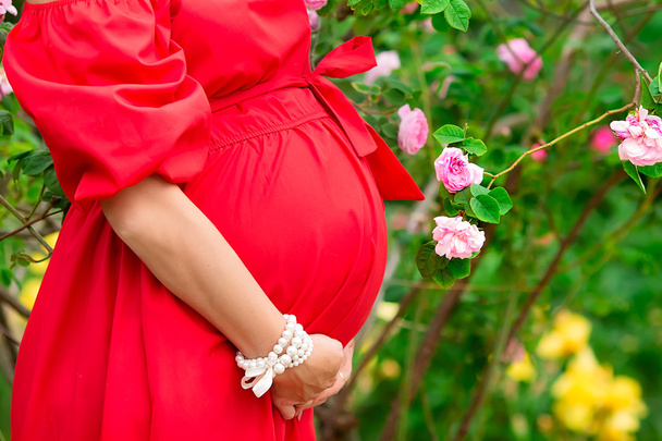 mladá krásná těhotná žena s květinami - Fotografie, Obrázek