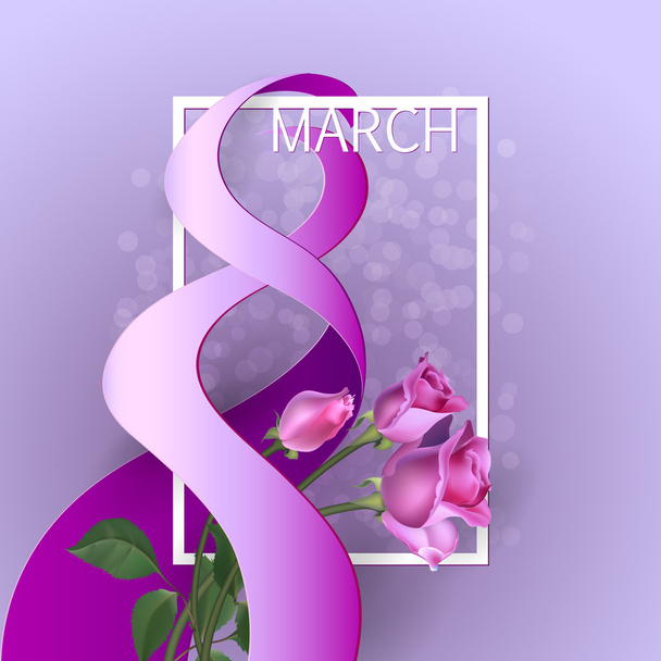 Ribbon March 8 greeting card - Vector, Image