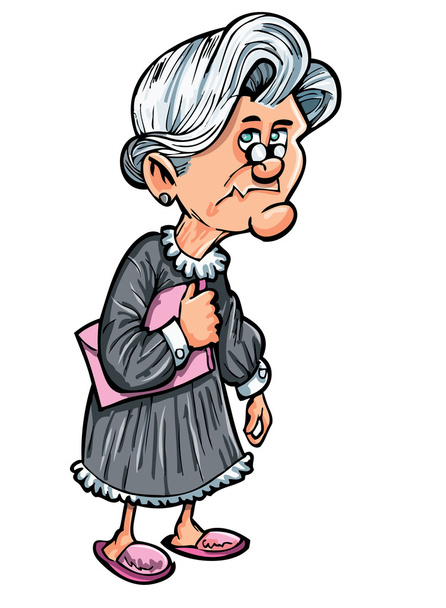 Cartoon oude dame met handtas - Vector, afbeelding