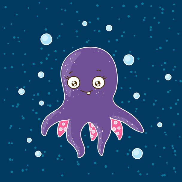 Симпатичный мультяшный осьминог
 - Вектор,изображение