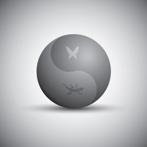 3D-gecko en vlinder yin-yang - Vector, afbeelding