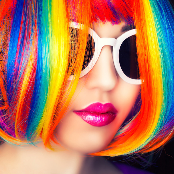 woman wearing colorful wig - Zdjęcie, obraz