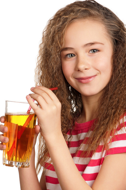 Girl with apple juice - Zdjęcie, obraz