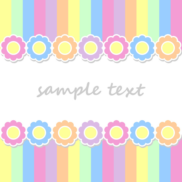 άνοιξη καρτ ποστάλ φόντο με δύο γραμμές λουλούδια και κάθετες ρίγες σε παστέλ χρώματα - Διάνυσμα, εικόνα