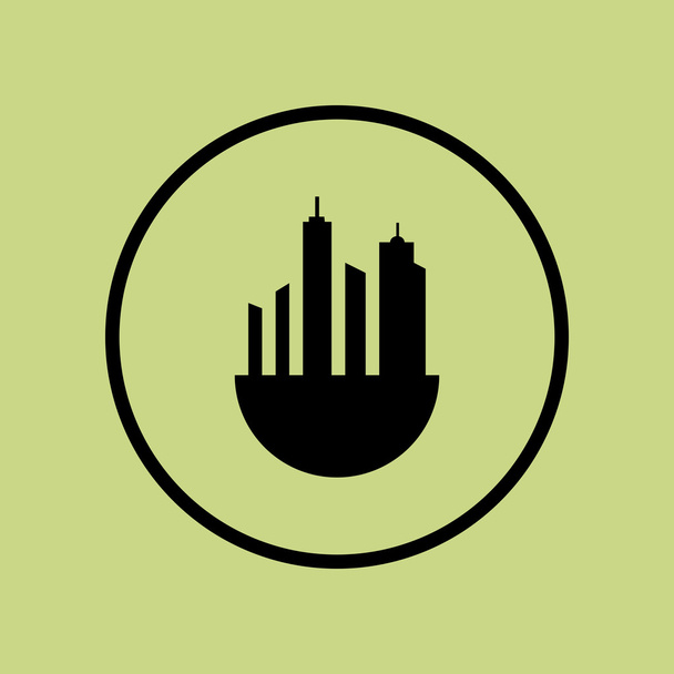 Icono verde de la ciudad, sobre fondo verde, borde circular, contorno oscuro
 - Vector, Imagen