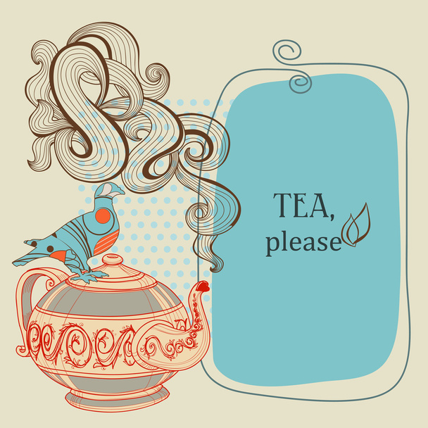 Tea or coffee vector panel with decorative bird - Vector, imagen
