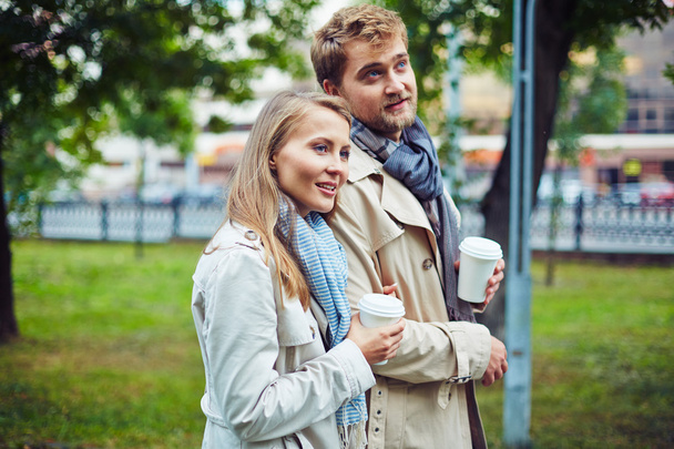 young couple with coffee - Fotoğraf, Görsel