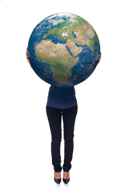 Woman in full length holding earth globe - Valokuva, kuva