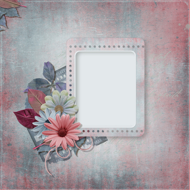 Vintage background with old card and flower - Φωτογραφία, εικόνα