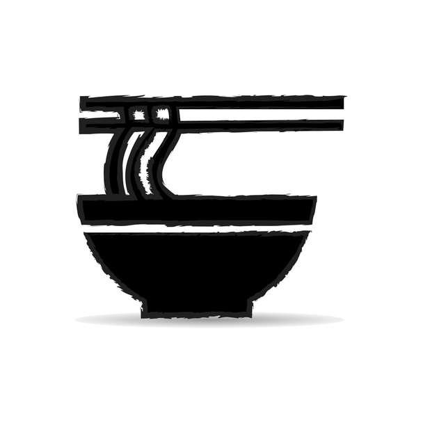 einzelne schwarze Schüssel mit Ramen oder Nudeln mit zwei Essstäbchen auf weißem Hintergrund Vektor eps10, ideal für jede Verwendung. - Vektor, Bild