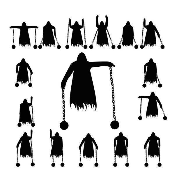 Set flying ghost clad in chain silhouette - Vector, Image