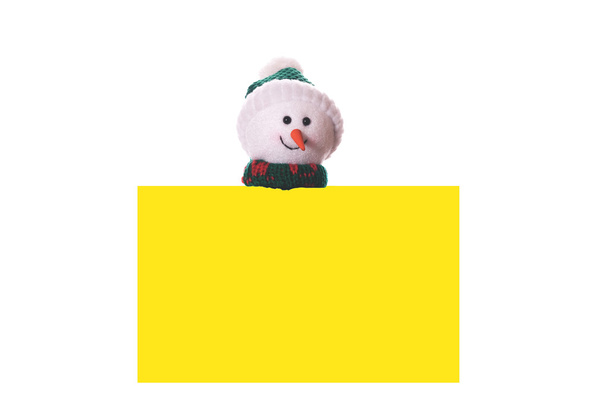 Tarjeta amarilla de Navidad con muñeco de nieve
 - Foto, imagen