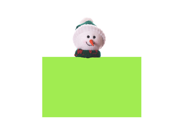 Noel yeşil kart ile kardan adam - Fotoğraf, Görsel