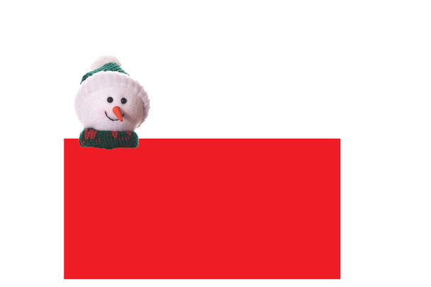 Χριστουγεννιάτικη κόκκινη κάρτα με χιονάνθρωπο - Φωτογραφία, εικόνα