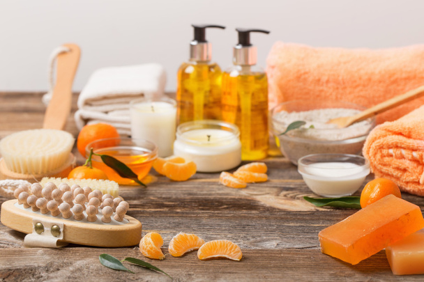 spa background with tangerines - Foto, imagen
