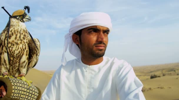 Arabische man met opgeleide falcon - Video
