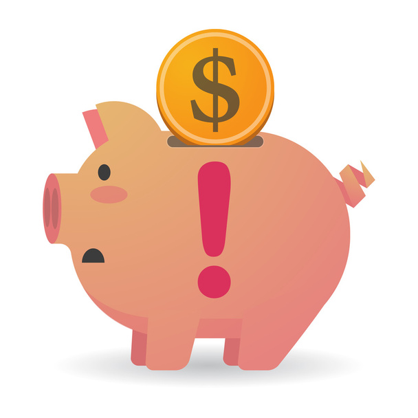 Isolated piggy bank with an exclamarion sign - Vector, Image