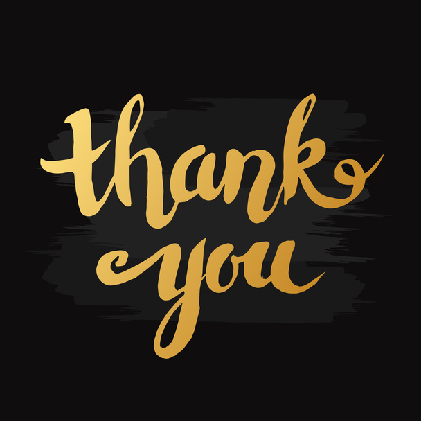 Hand-drawn word "thank you" in gold color.  Handwritten letterin - Vector, Image
