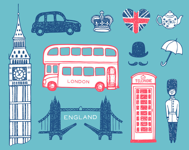 Ručně kreslenou Anglie ikony nastavit - Vektor, obrázek