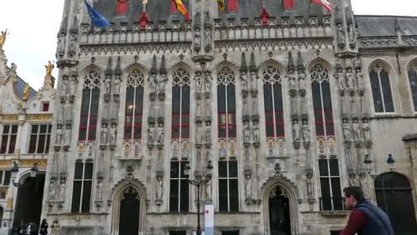 Burg square with the City Hall. Bruges (Brugge) , Belgium - Felvétel, videó