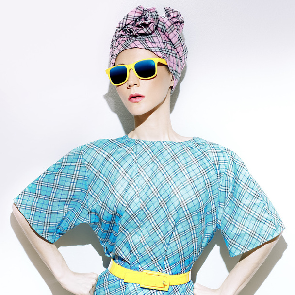 Glamorous summer style. Fashionable accessories. Checkered Girl - Фото, зображення