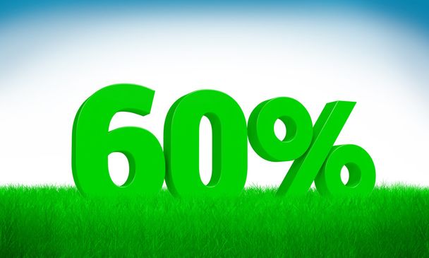Πράσινο 3d κείμενο 60% σε χόρτο φόντο. Δείτε ολόκληρο το σύνολο για άλλους αριθμούς. - Φωτογραφία, εικόνα
