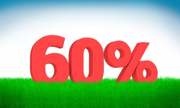 Rot 3D 60% Text auf Gras Hintergrund. siehe ganze Reihe für andere Zahlen. - Foto, Bild