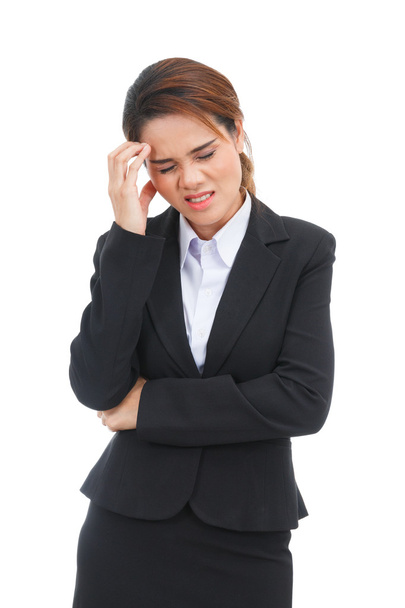 Mujer de negocios asiática con dolor de cabeza aislado sobre fondo blanco - Foto, Imagen