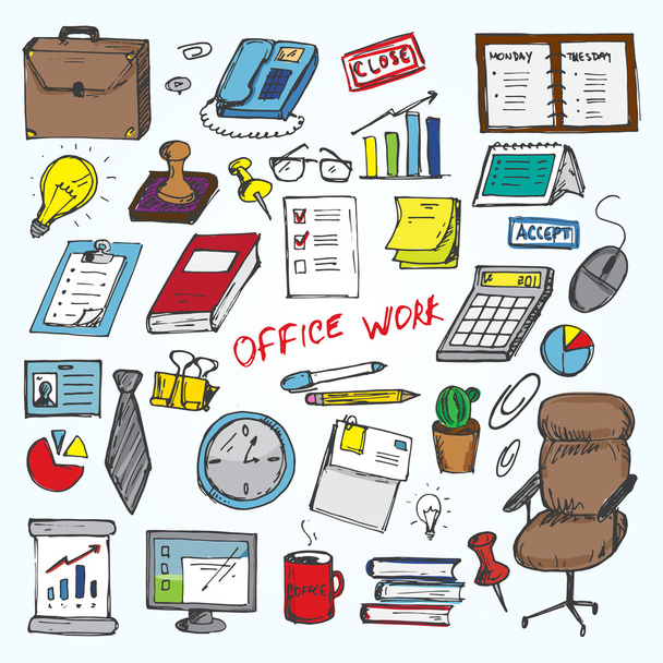 Set of elemets of work in office - Vector, Image
