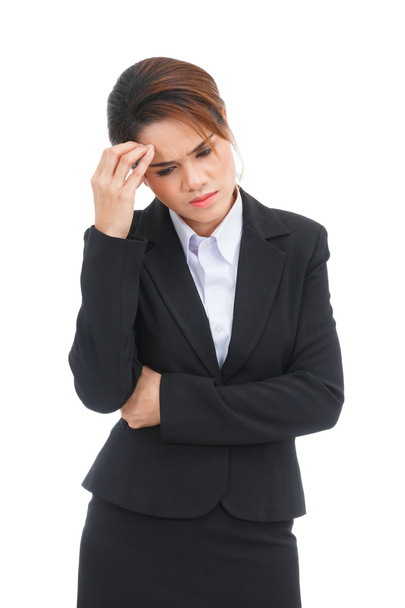 Mujer de negocios asiática con dolor de cabeza aislado sobre fondo blanco - Foto, Imagen