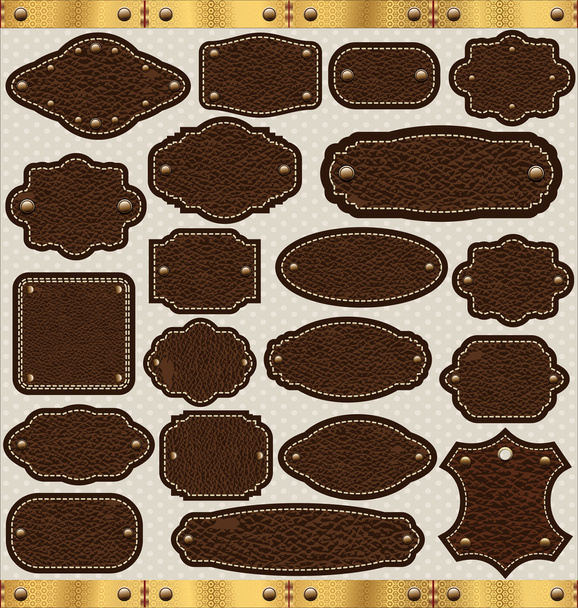 Leather vintage LABELS set - Διάνυσμα, εικόνα